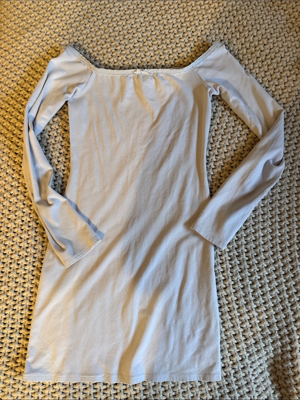 Women’s Off-Shoulder Long Sleeve Tunic Top in Light Blue